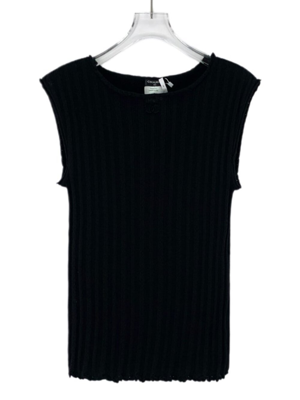J30788 Chanel Chanel black double C sleeveless knitted vest 38 M size 99